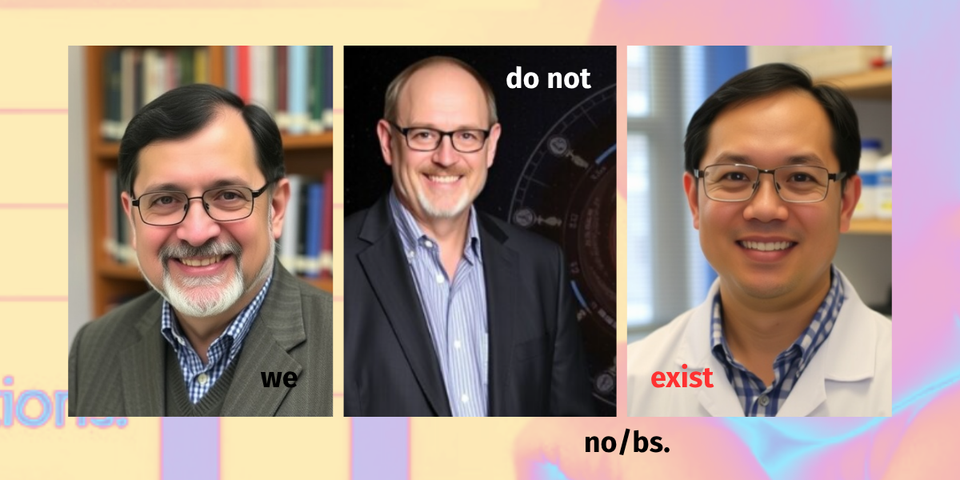 An image of three men with glasses, the text over the top says "we do not exist"